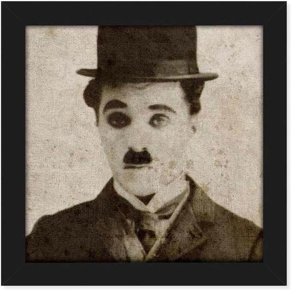 Quadro Retrô Charlie Chaplin Geek10 Preto