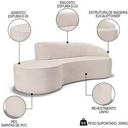 Sofá Living 2 Lugares 180cm Braço Direito Mozart D06 Linho Cru - Mpoze