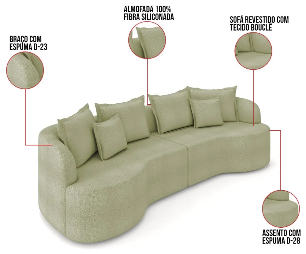 Sofá 5 Lugares Orgânico Living 290cm Mersa Bouclê K01 - D'Rossi - Verde