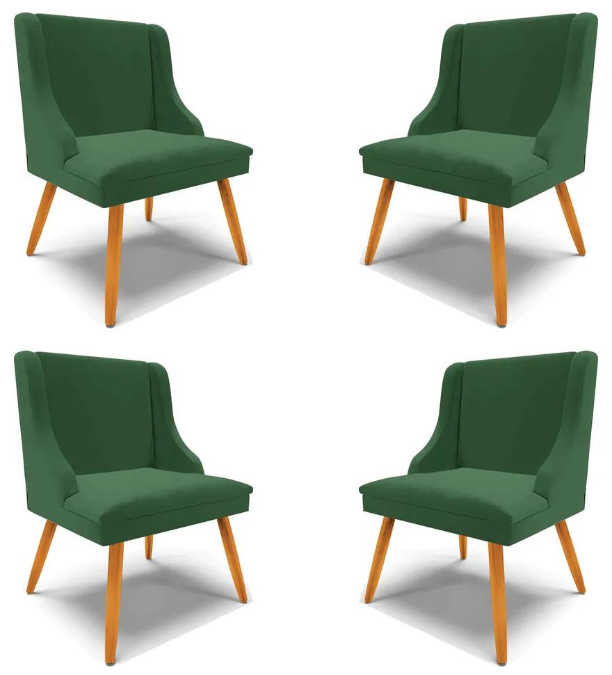 Kit 4 Cadeiras Decorativas Sala de Jantar Pés Palito de Madeira Firenze Veludo Verde/Natural G19 - Gran Belo