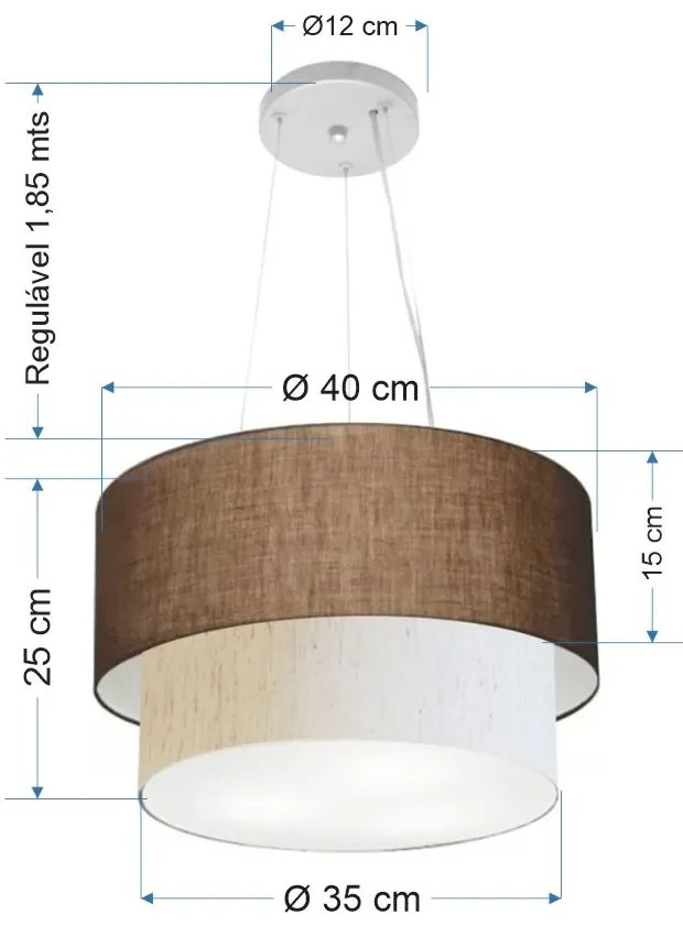 Pendente Cilíndrico Café e Linho Bege MJ-4158 Para Mesa de Jantar e Estar