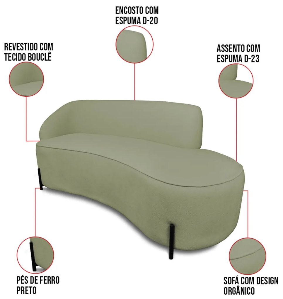 Sofá 2 Lugares Orgânico 140cm Pé Ferro Pto Morgan Bouclê L01 - D'Rossi - Menta