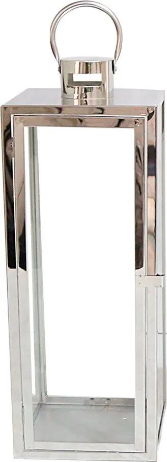 Lanterna Decorativa China Alumino e Vidro Retangular com Alça Prata D19cm x A50cm