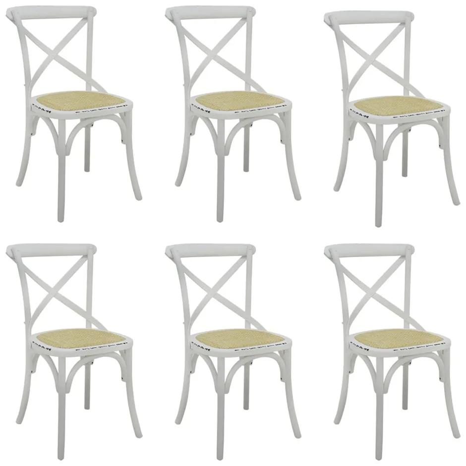 Kit 6 Cadeiras Decorativas Sala De Jantar Cozinha Danna Rattan Natural Branca G56 - Gran Belo
