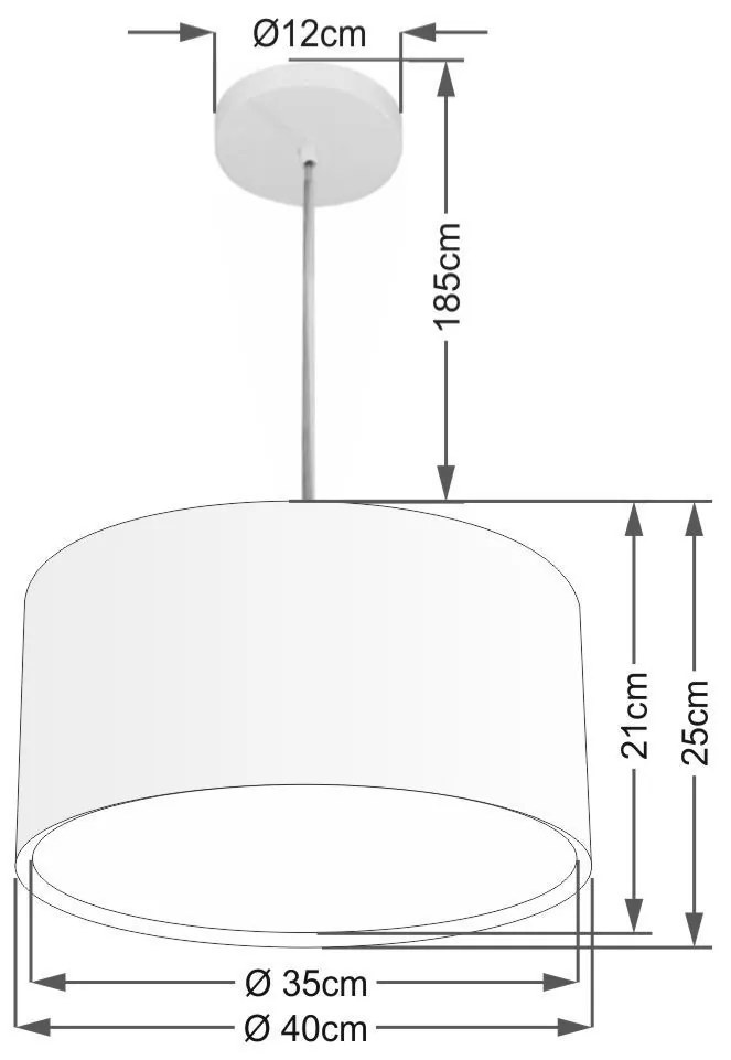 Lustre Pendente Cilíndrico Duplo Vivare Md-4290 Cúpula em Tecido 40x25cm - Bivolt