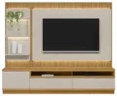 Painel Para TV 70 Pol com Rack Bancada 238cm Real L06 Tauari/Off White