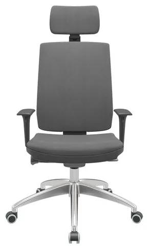 Cadeira Office Brizza Soft Poliester Cinza Autocompensador Com Encosto Cabeça Base Aluminio 126cm - 63472 Sun House