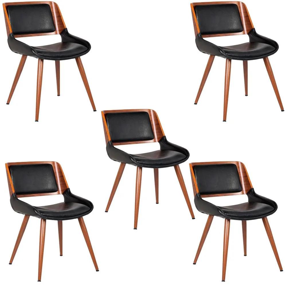 Kit 05 Cadeiras Decorativa Escritório Recepção New Design Pés Madeira Preta - Gran Belo