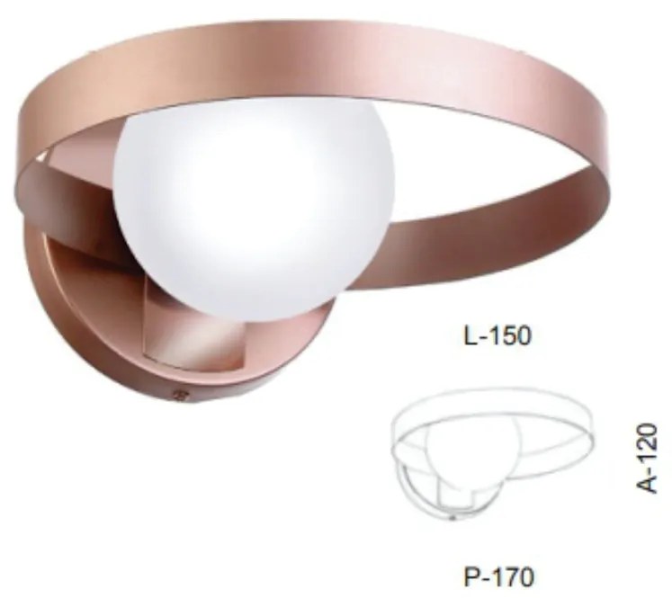 Arandela Aro 15X12X17Cm Metal E Globo Ø10Cm 01Xg9 |Old Artisan Ar-5514 (CHAMPANHE / DOURADO BRILHO, FOSCO (BRANCO))