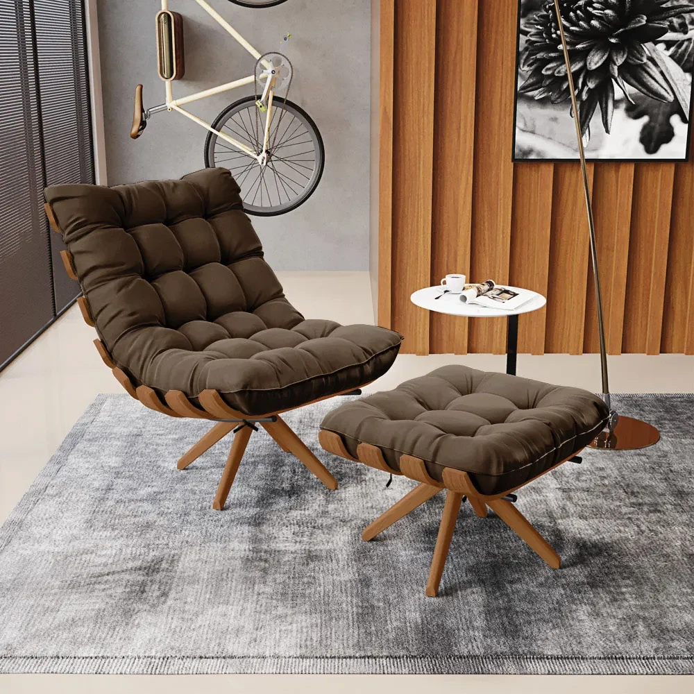 Puff Giratório Costela kit 2 Suede Marrom Base de Madeira MA30 M11 - D'Rossi