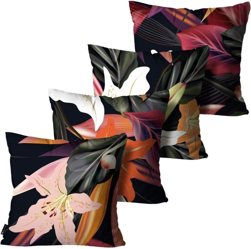 Kit com 4 Almofadas Mdecore Floral Coloridas 45x45cm