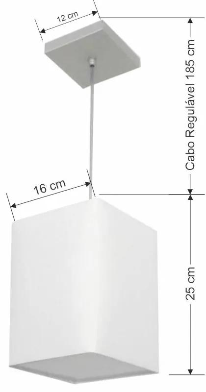 Lustre Pendente Quadrado Md-4007 Cúpula em Tecido 25/16x16cm Branco - Bivolt