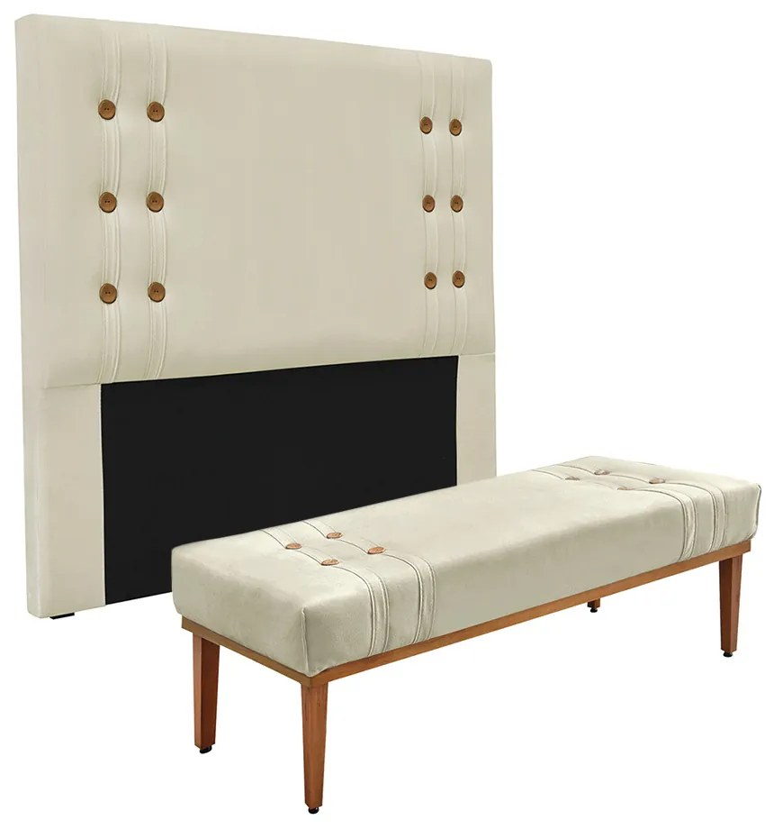Cabeceira Cama Box Solteiro 90cm e Recamier Gênova Veludo S04 - D'Rossi - Bege
