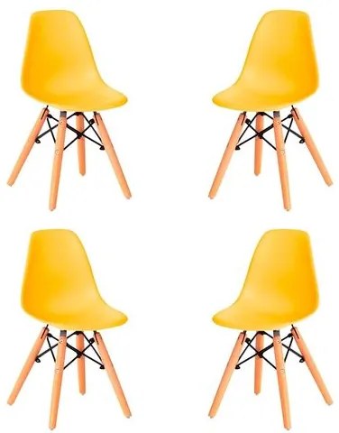 Kit 04 Cadeiras Eames Infantil Amarelo Base Madeira - 76523 Sun House