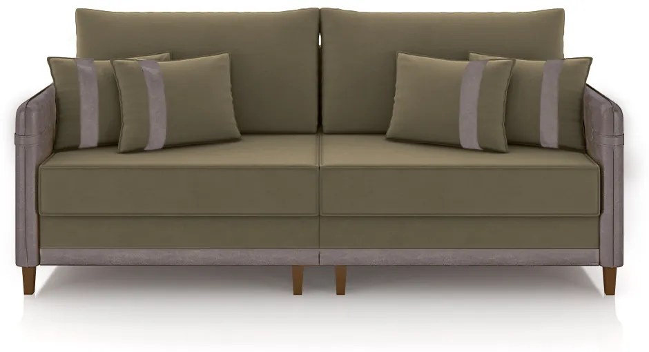 Sofá Living Montecarlo 3 Lugares Bipartido 232cm Pés em Madeira Veludo/PU Castor/Cinza G33 - Gran Belo