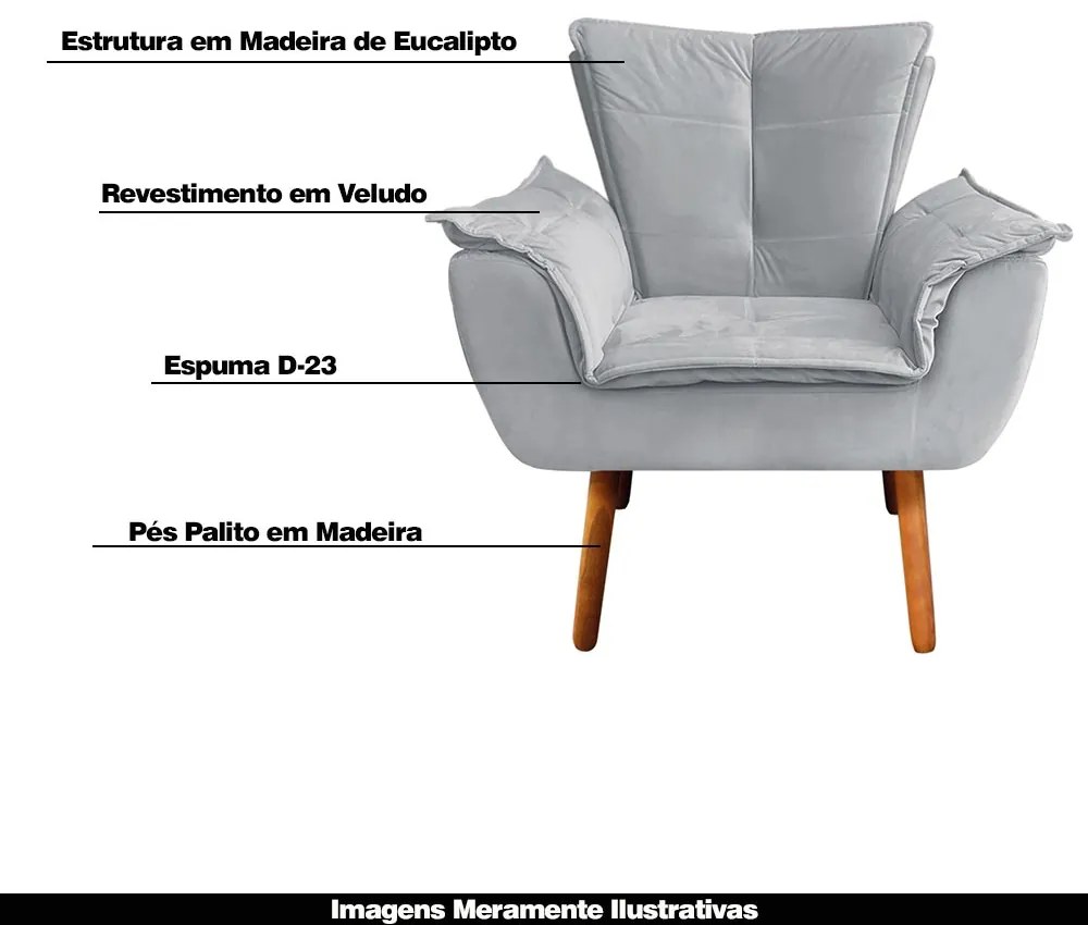 Poltrona Decorativa Pés Palito Charger Veludo Cinza G19 - Gran Belo