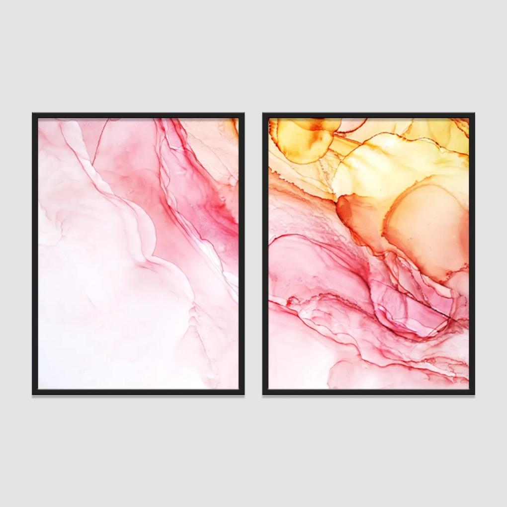 Quadro 65x90cm Abstrato Espinela Rosa Moldura Preta sem vidro Decorativo Interiores