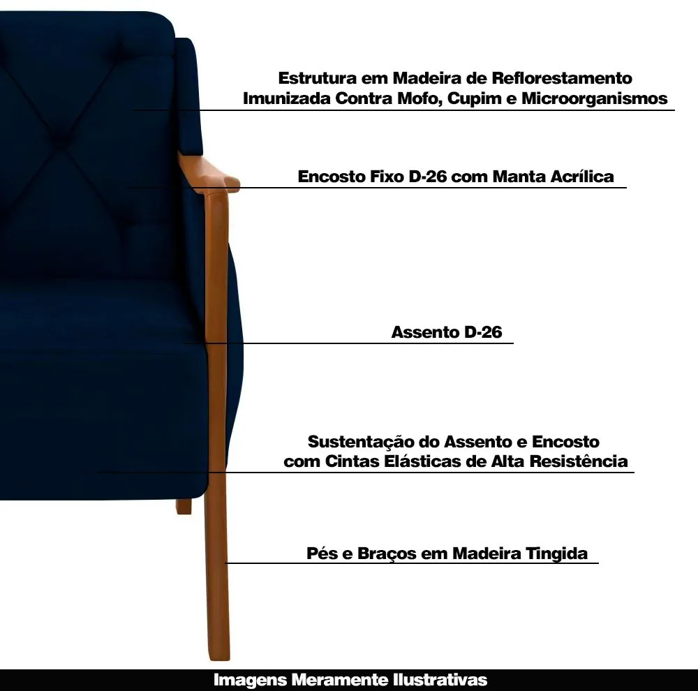 Kit 2 Poltronas Decorativas Braços em Madeira Hand Veludo Azul Marinho G45 - Gran Belo