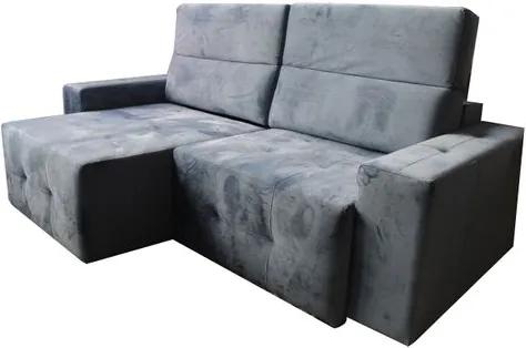 Sofa Retratil Luxor com 3 Lugares Assento Veludo Azul Base Madeira - 45275 Sun House
