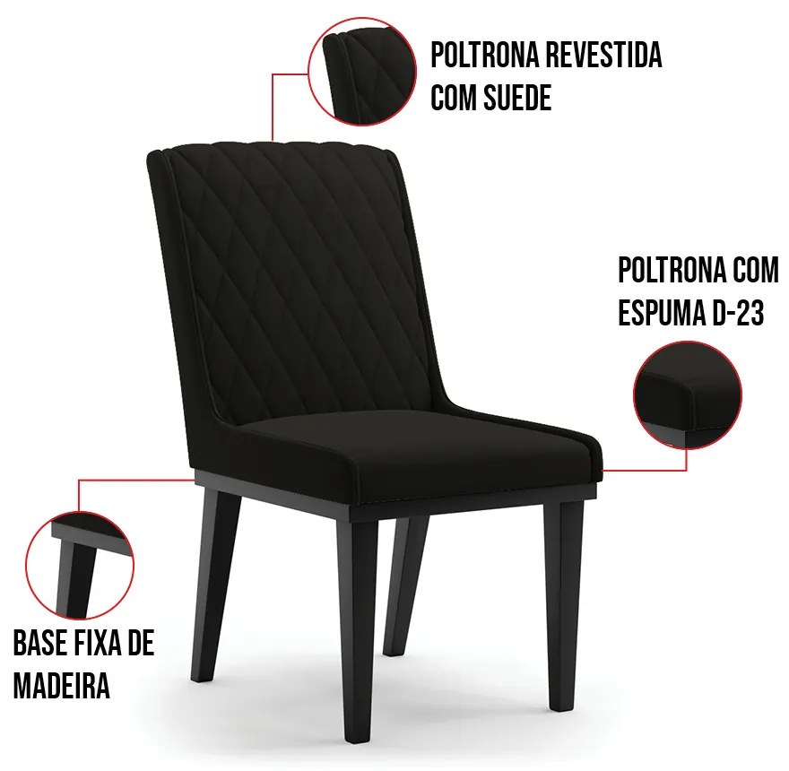 Cadeira Sala de Jantar Base Madeira Preto Sofia Suede D03 - D'Rossi - Preto