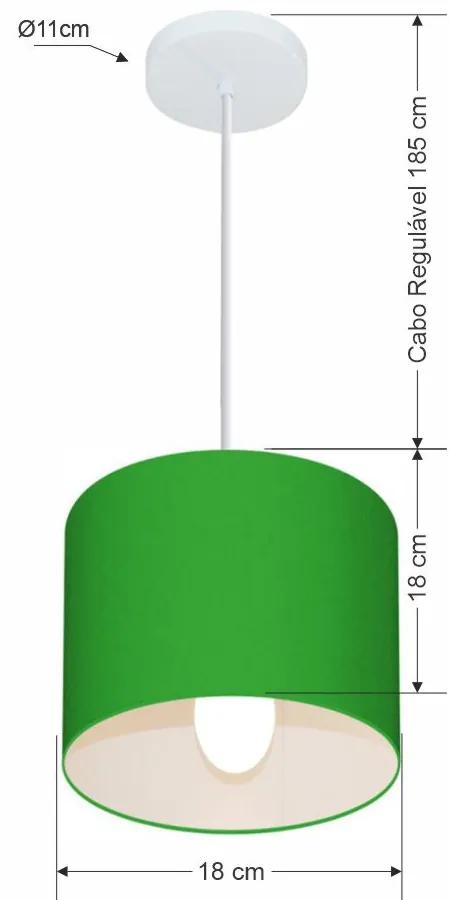 Lustre Pendente Cilíndrico Vivare Md-4046 Cúpula em Tecido 18x18cm - Bivolt - Verde-Folha - 110V/220V