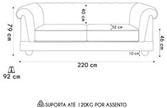 Sofá 3 Lugares Sala de Estar 220cm Otto M22 Sintético Marrom - Mpozena