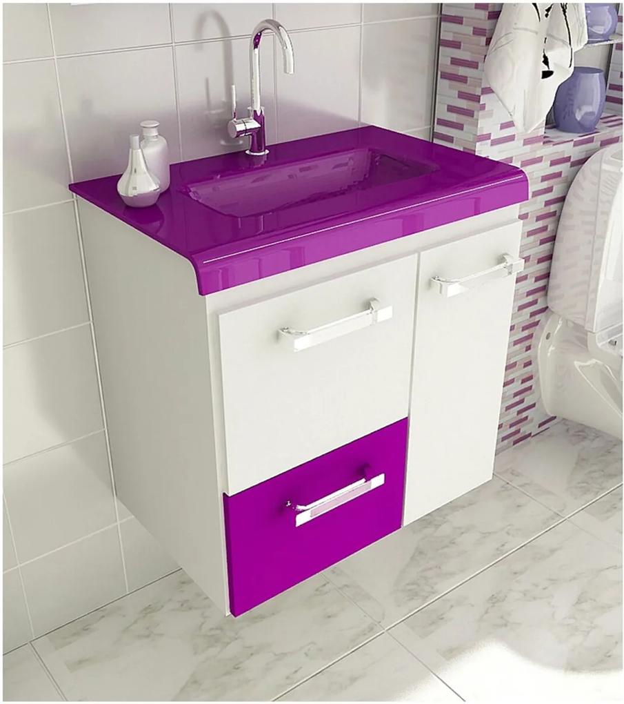 Gabinete para Banheiro 60 cm com 2 Peças Vetro 13 Branco e Violeta Tomdo