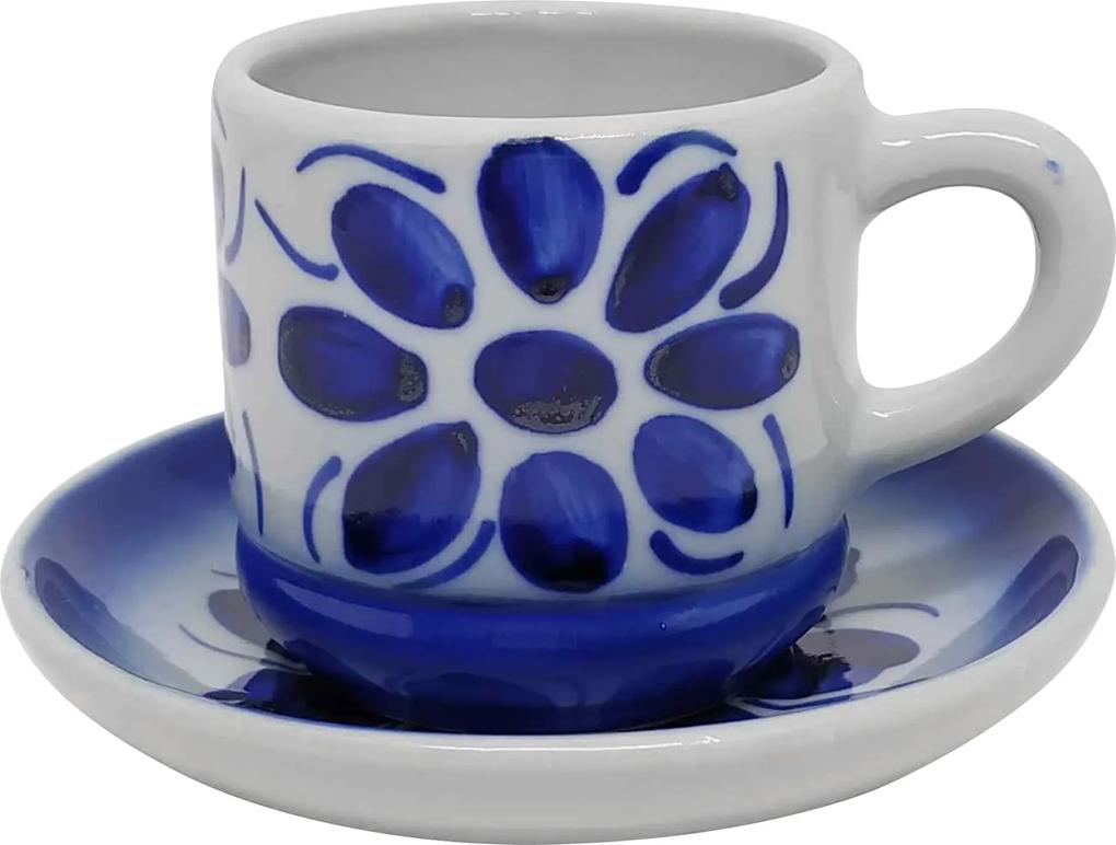 Xícara de Café e Pires em Porcelana Azul Colonial 80 ml