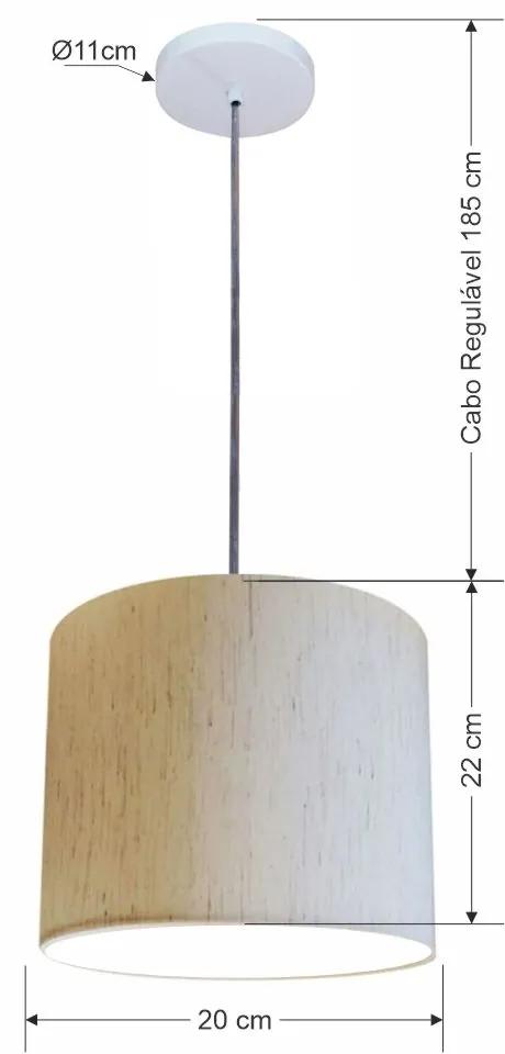 Luminária Pendente Vivare Free Lux Md-4105 Cúpula em Tecido - Algodão-Crú - Canopla branca e fio transparente