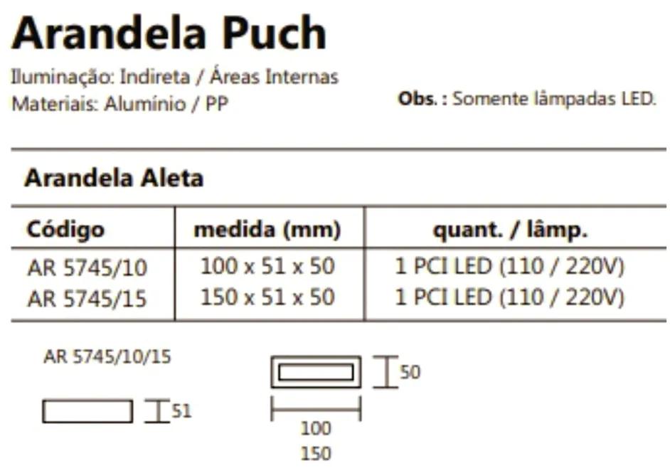 Arandela Puch Retangular Interna 2Xpci Led 5W 50X5X10Cm | Usina 5745/5... (FN-F - Fendi Fosco, 110V)