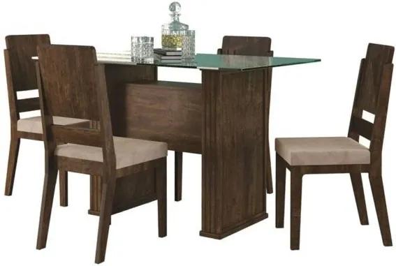 Mesa de Jantar Europa com 4 Cadeiras Esmeralda Noce com Pena Caramelo - RV Móveis