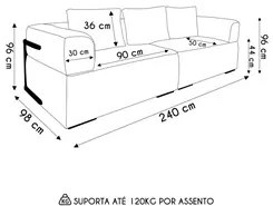 Sofá 4 Lugares Sala de Estar 240cm Willy S06 Linho Grigio - Mpozenato