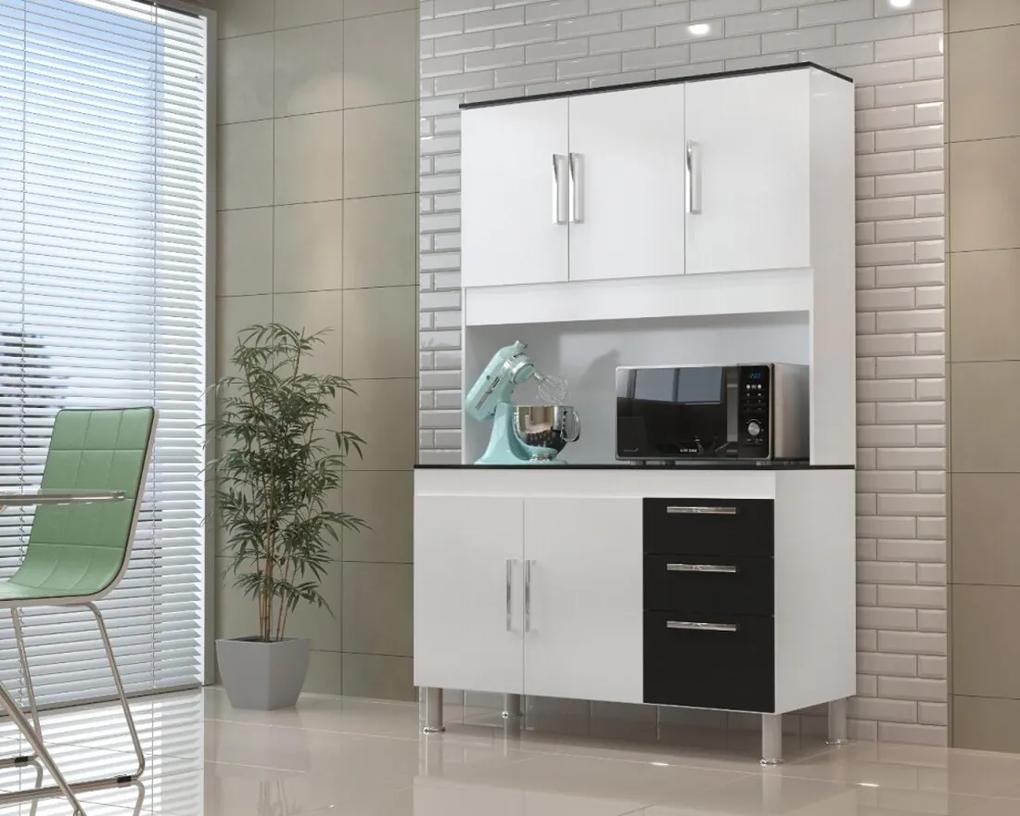 Cozinha Compacta Gemeos 1,14m 5 Portas 3 Gav.  Branco Preto