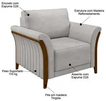 Poltrona Decorativa Sala de Estar 102cm Pés Madeira Roya M22 Veludo Ci