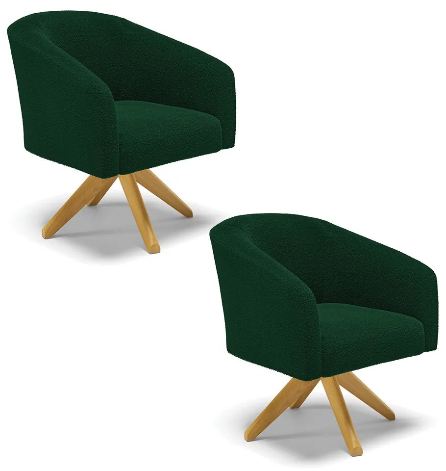 Poltrona Decorativa Giratória MA30 kit 2 Stella Bouclê Verde D03 - D'Rossi