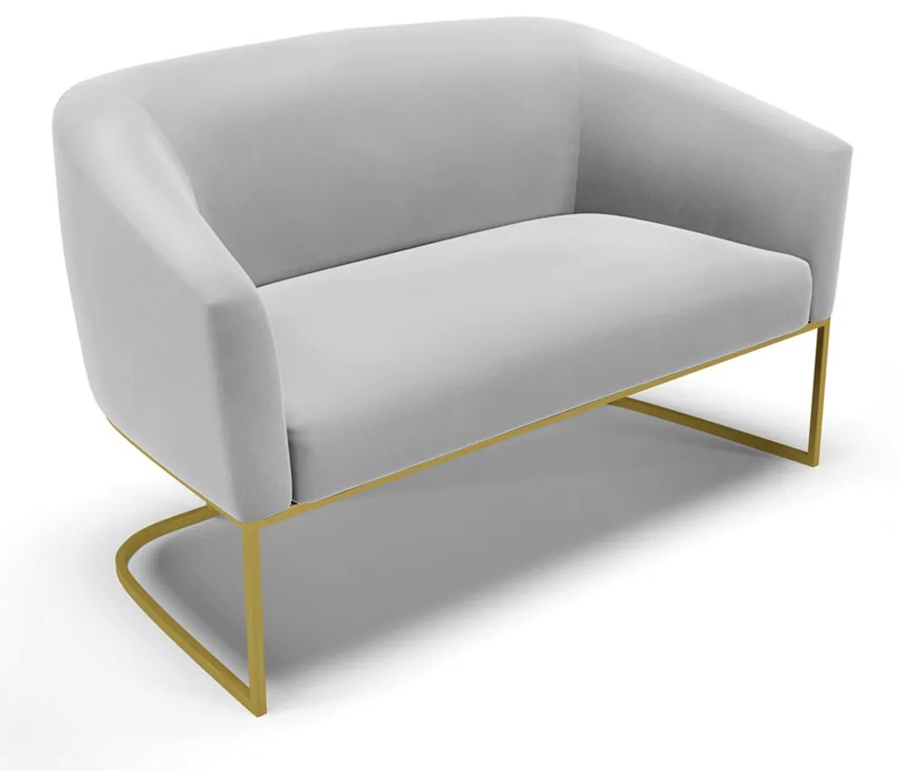 Namoradeira e 2 Poltronas Base Industrial Dourado Stella Suede D03 - D'Rossi - Cinza