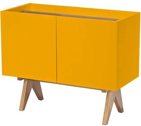 Adega Massimo Laqueada cor Amarelo Fosco com Tampo Nogal 91 cm (LARG) - 46237 Sun House