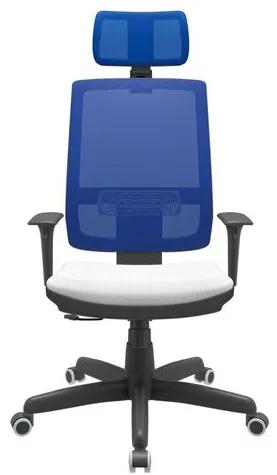 Cadeira Office Brizza Tela Azul Com Encosto Assento Aero Branco RelaxPlax Base Standard 126cm - 63649 Sun House