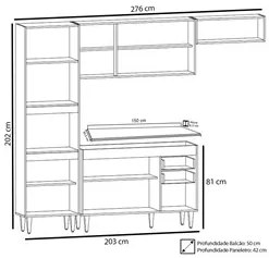 Armário de Cozinha Modulada 4 Peças CP11 Balcão com Tampo Preto/Cinza