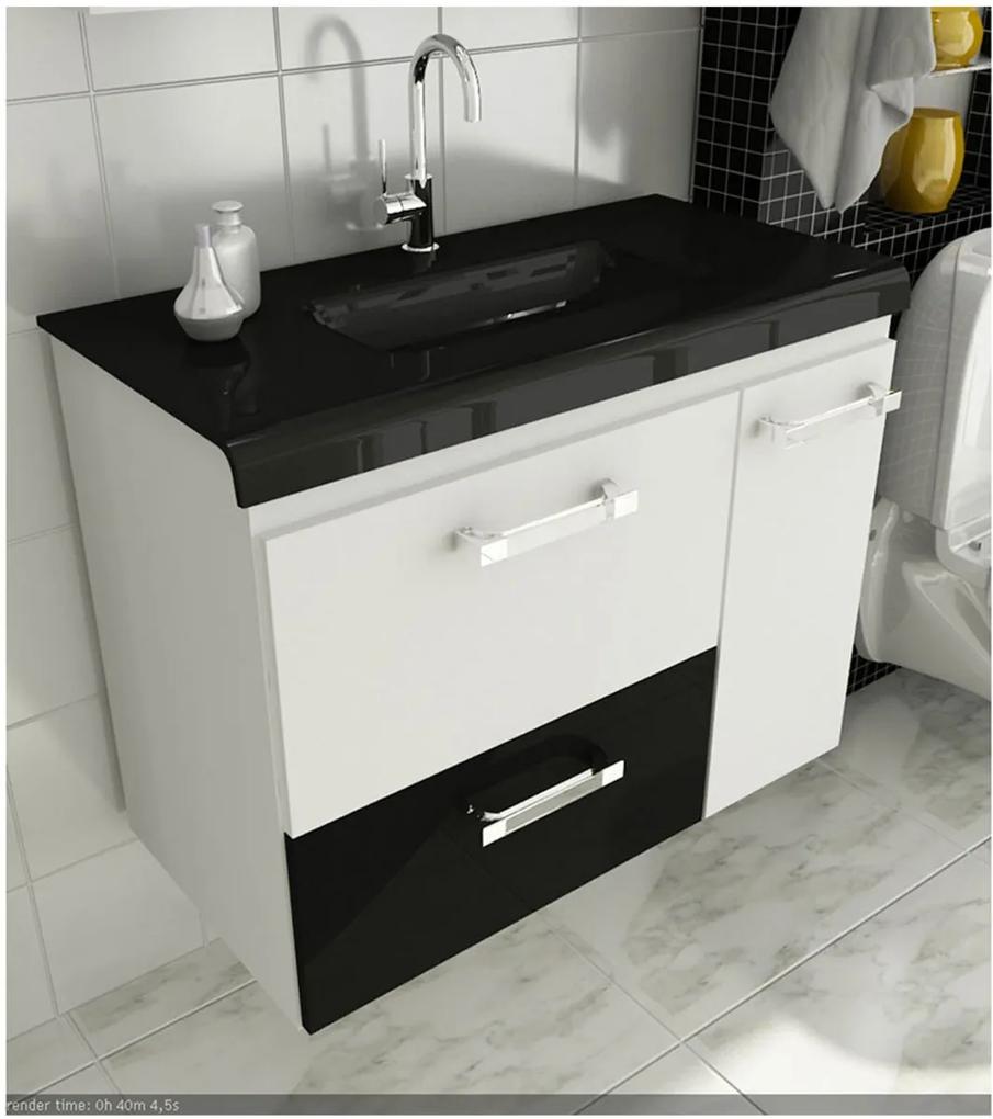 Gabinete para Banheiro 80 cm com 2 Peças Vetro 13 Branco e Preto Tomdo