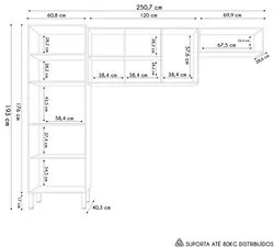 Armário de Cozinha Compacta 251cm Louis K02 Nogueira/Off - Mpozenato