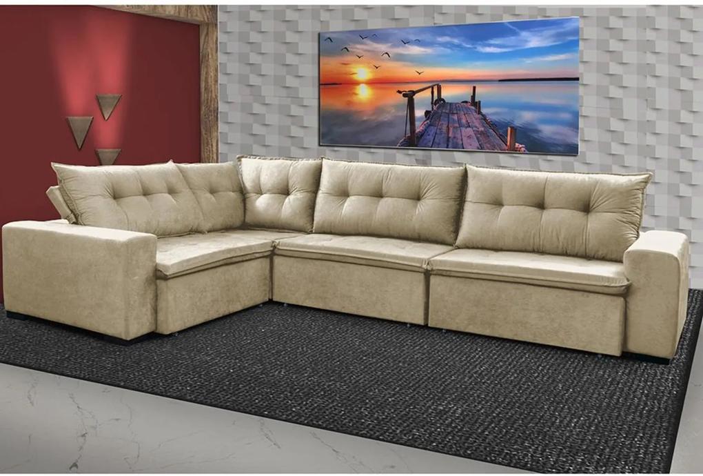 Sofa de Canto Retrátil e Reclinável com Molas Cama inBox Oklahoma 3,45X2,41 ou 2,41X3,45 Bege