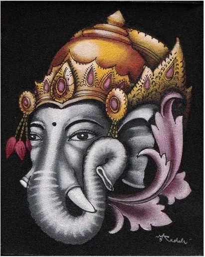 Pintura em Tela Deus Ganesh 25x20cm - Bali