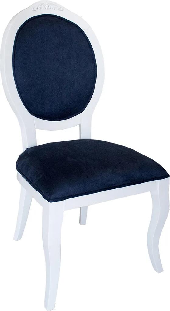 Cadeiras Medalhão Lille - Branco - Tecido Suede Azul Mantova Provençal Kleiner Schein