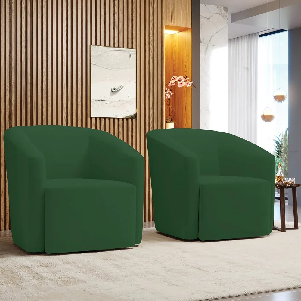 Poltrona Decorativa Base Giratória Kit 2 Stella Max Veludo D03 - D'Rossi - Verde