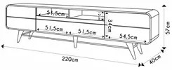 Rack Bancada de TV 85 Pol 220cm Áureo H01 Off White/Cinamomo - Mpozena