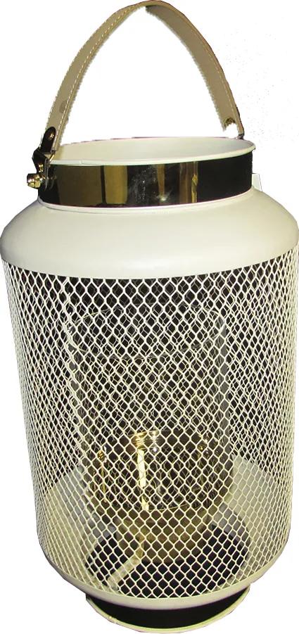Lanterna Decorativa Branca Detalhes Dourados44 cm x 27 cm