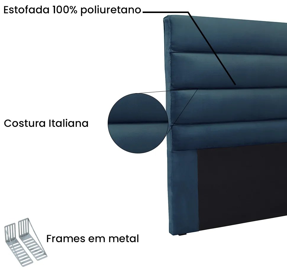 Cabeceira Cama Box Solteiro 90 cm Arles Veludo Azul Marinho S04 - D'Rossi