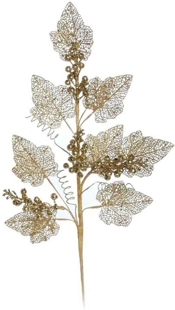 Galho artificial decoraçÁo natal folhas e frutas dourado