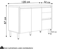 Balcão de Cozinha 120cm Com Tampo Da Vinci L06 Nature/Off White - Mpoz